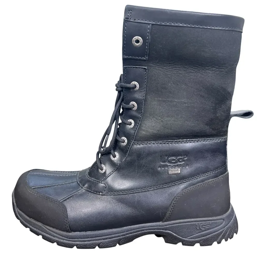 UGG Butte Waterproof Black Leather Shearling Snow Boots Size 11